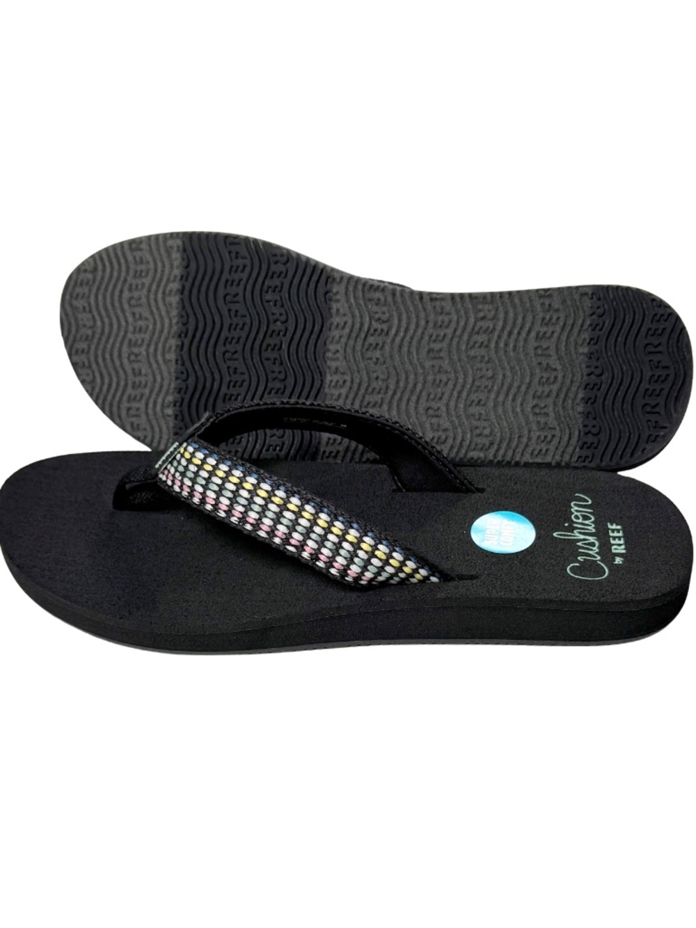 Reef Baja Elana Flip-Flops / Sandals - NEW Womens 7 Black / Frosty - #50004-N9